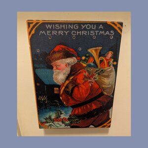 Lighted Canvas Old Fashion Santa Picture Christmas Decor Glittered Highlights